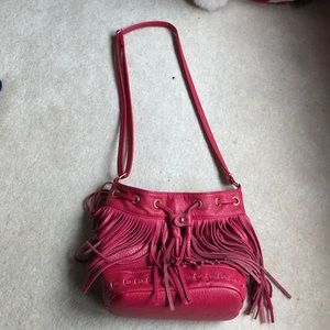 Pink fringe shoulder bag